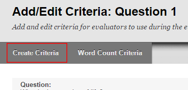 Create criteria button