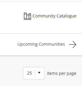 Communities Catalogue can be found top right in the Communities menu link on MyBeckett's main menu.